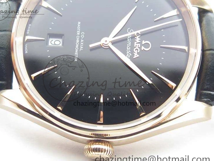 0509 Sophisticated Seamaster Edizione Venezia RG Best Edition Black Dial On Leather Strap A 8125